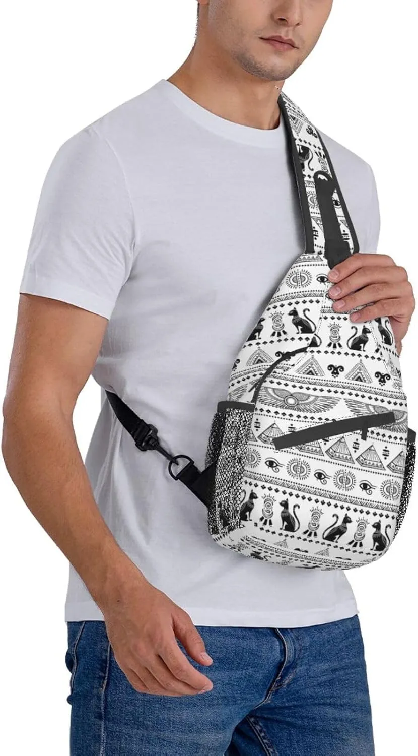 Egyptian Notes Crossbody Bag Hieroglyphs Shoulder Bag Backpack Ancient Egyptian Sling Bag Chest Casual Daypack