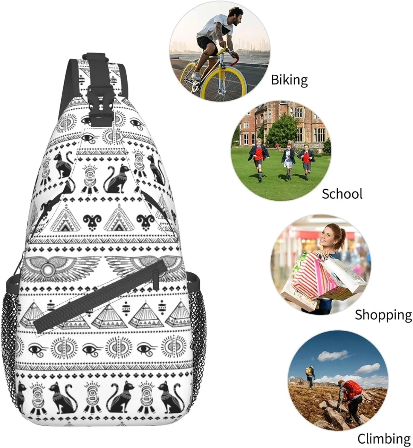 Egyptian Notes Crossbody Bag Hieroglyphs Shoulder Bag Backpack Ancient Egyptian Sling Bag Chest Casual Daypack
