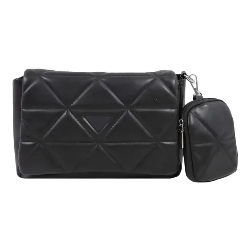 Elegant Quilted Sling Bag with Mini Pouch – Chic & Versatile (Black)