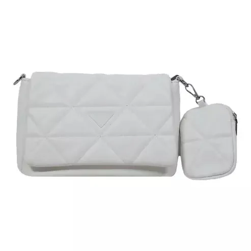Elegant Quilted Sling Bag with Mini Pouch (White)