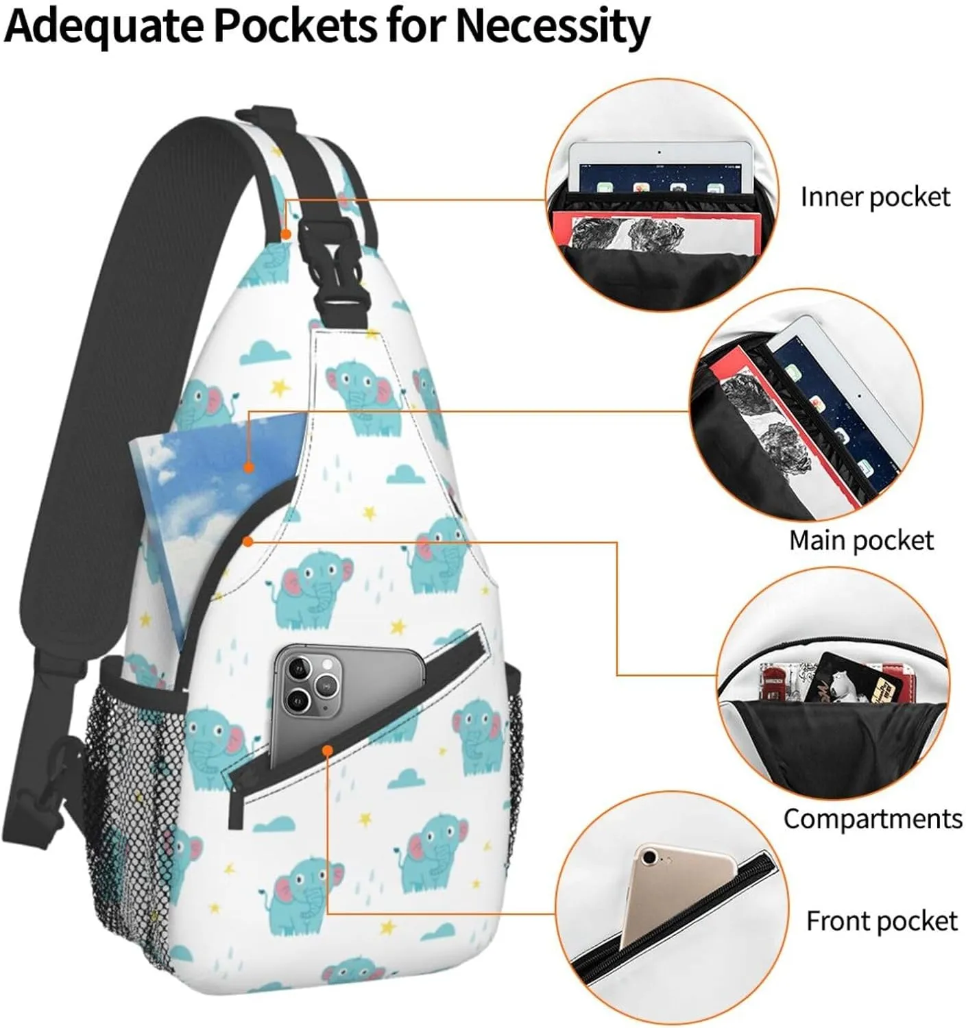 Elephant Crossbody Bag Animal Shoulder Bag Backpack Cute Sling Bag Chest Casual Daypack for Outdoor
