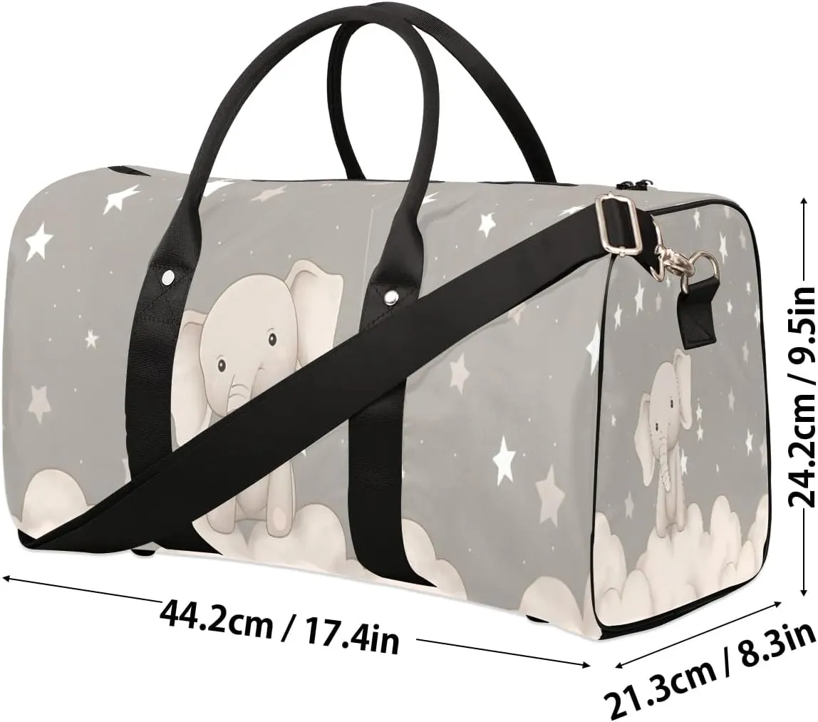 Elephant Printing Travel Duffel Bag for Women Men Waterproof Foldable Overnight Weekender Bag Large Capacity Sports Gym Bag