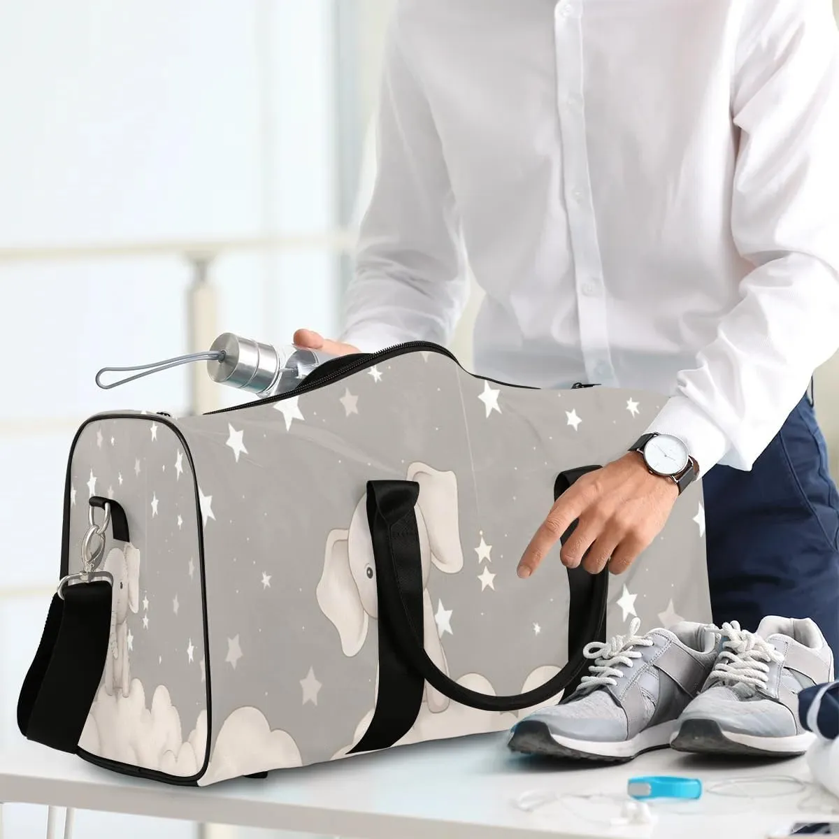 Elephant Printing Travel Duffel Bag for Women Men Waterproof Foldable Overnight Weekender Bag Large Capacity Sports Gym Bag