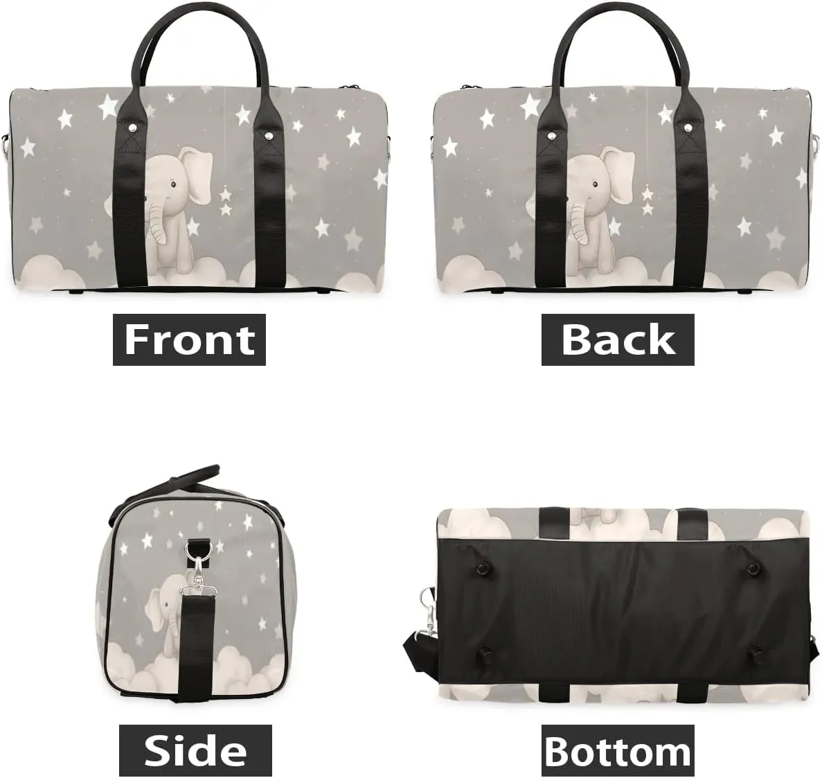 Elephant Printing Travel Duffel Bag for Women Men Waterproof Foldable Overnight Weekender Bag Large Capacity Sports Gym Bag
