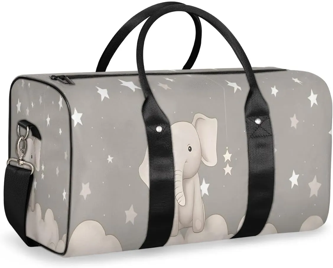 Elephant Printing Travel Duffel Bag for Women Men Waterproof Foldable Overnight Weekender Bag Large Capacity Sports Gym Bag