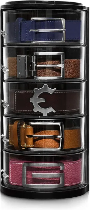 ELYPRO Premium Acrylic Belt Organizer - Sleek, Multi-Functional Storage for Belts, Jewelry, Makeup & Hair Accessories - Transparent, Rotating Drawers, Stackable & Wall-Mountable Design