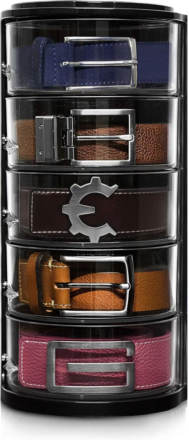 ELYPRO Premium Acrylic Belt Organizer - Sleek, Multi-Functional Storage for Belts, Jewelry, Makeup & Hair Accessories - Transparent, Rotating Drawers, Stackable & Wall-Mountable Design