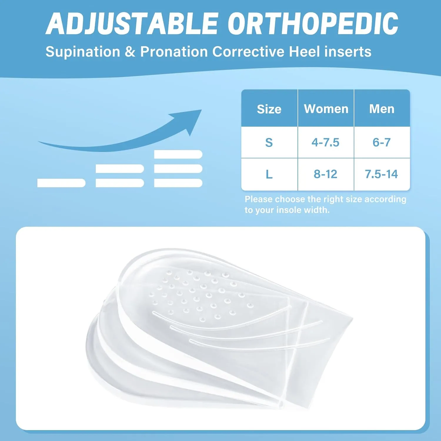 ERGOfoot 2 Packs Supination Correction Insoles, 3 Layers Adjustable Heel Wedge Inserts for Foot Alignment, Knee Pain, Bow Legs, Osteoarthritis (L: W 8-12 | M 7.5-14)
