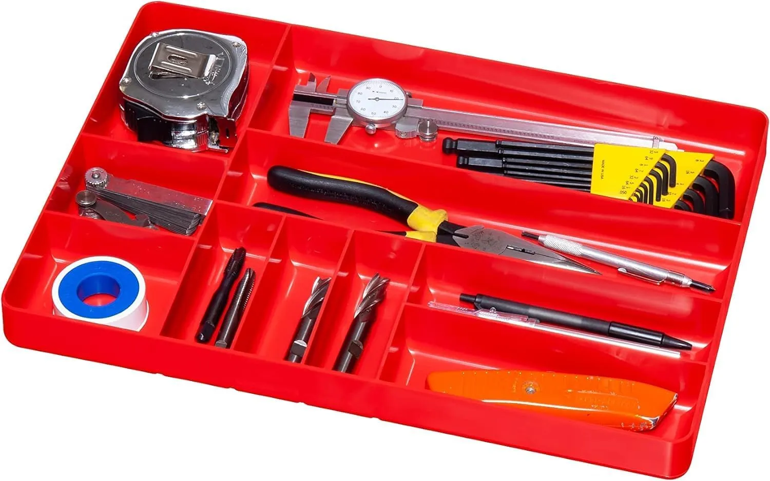 Ernst Manufacturing 10 Compartment Drawer Organizer: Heavy Duty Stackable Tray for Automotive Garage Tool Organization - Low-Profile Toolbox Storage - Nuts and Bolts, Tools, Parts, Easy to Clean - Red