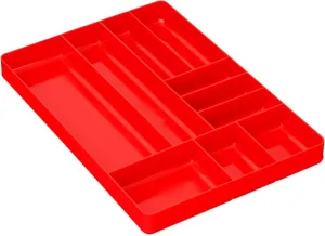 Ernst Manufacturing 10 Compartment Drawer Organizer: Heavy Duty Stackable Tray for Automotive Garage Tool Organization - Low-Profile Toolbox Storage - Nuts and Bolts, Tools, Parts, Easy to Clean - Red