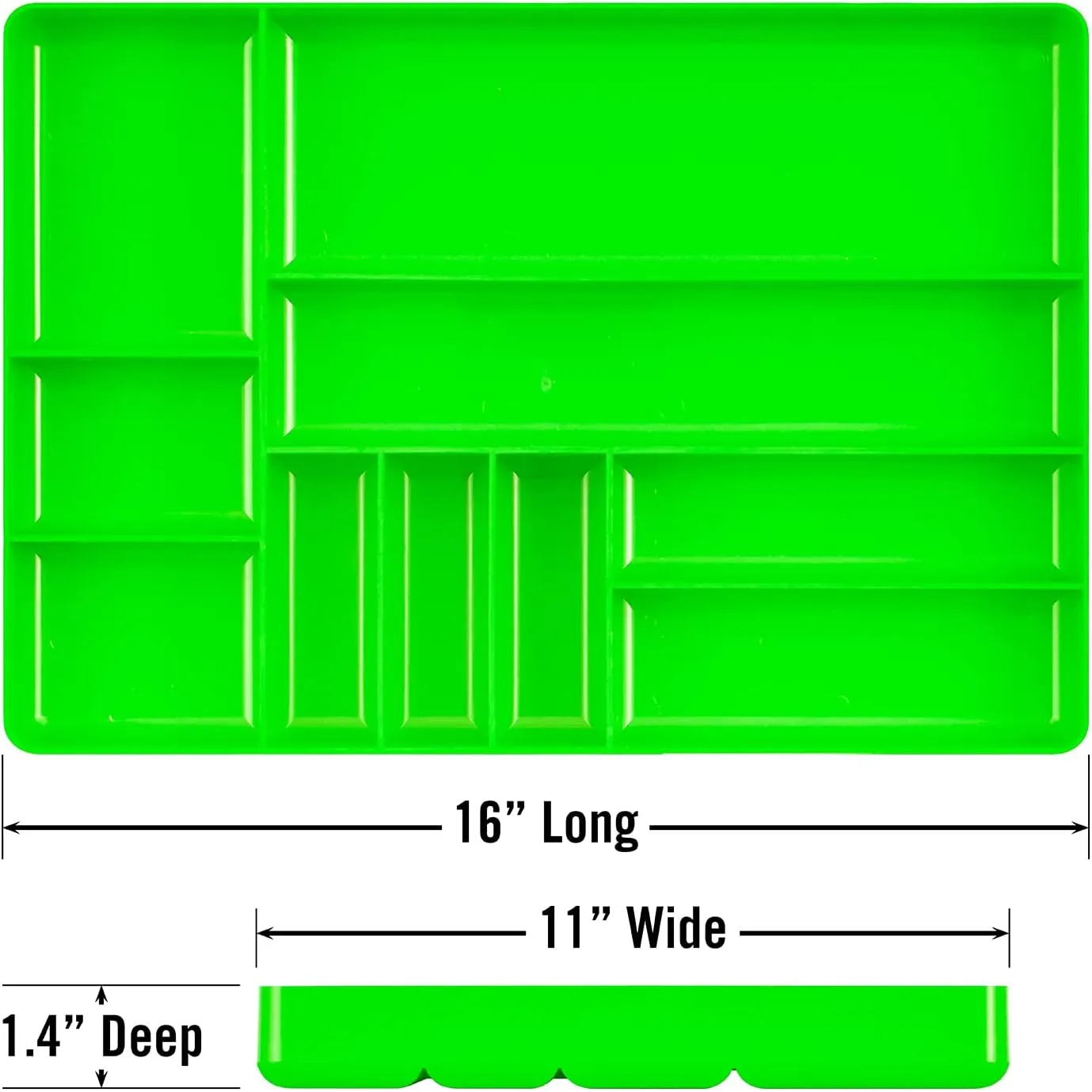 ERNST Tool Organizer Tray, Green, 10-Compartments, Storage, Garage, Workshop, Organization, Tools, Equipment, Heavy-Duty, Durable, Industrial, Workbench, Efficient Storage - Made in the USA