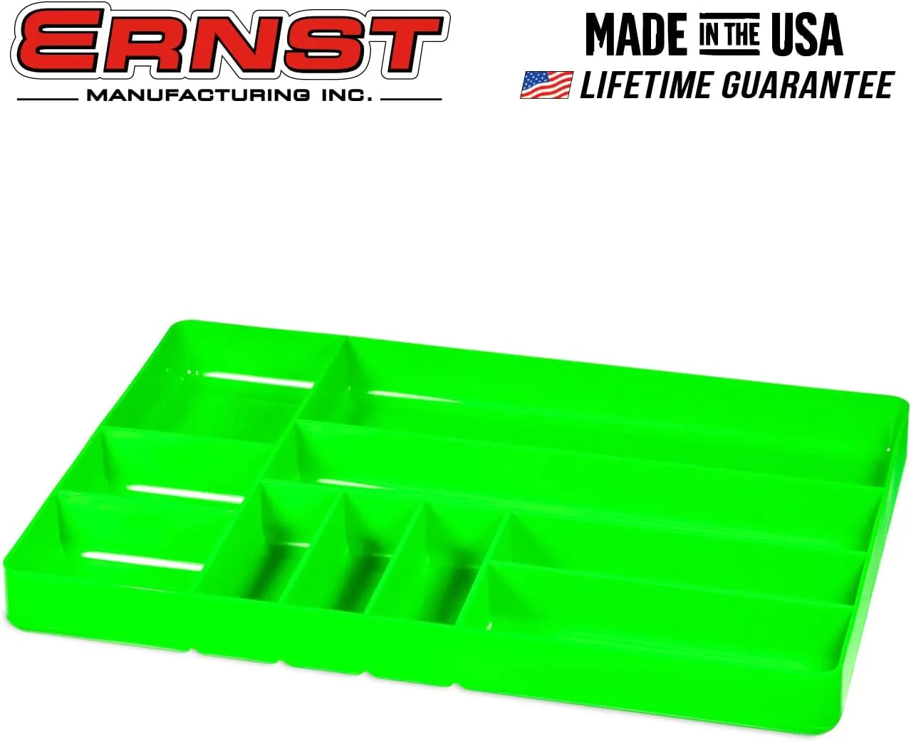 ERNST Tool Organizer Tray, Green, 10-Compartments, Storage, Garage, Workshop, Organization, Tools, Equipment, Heavy-Duty, Durable, Industrial, Workbench, Efficient Storage - Made in the USA