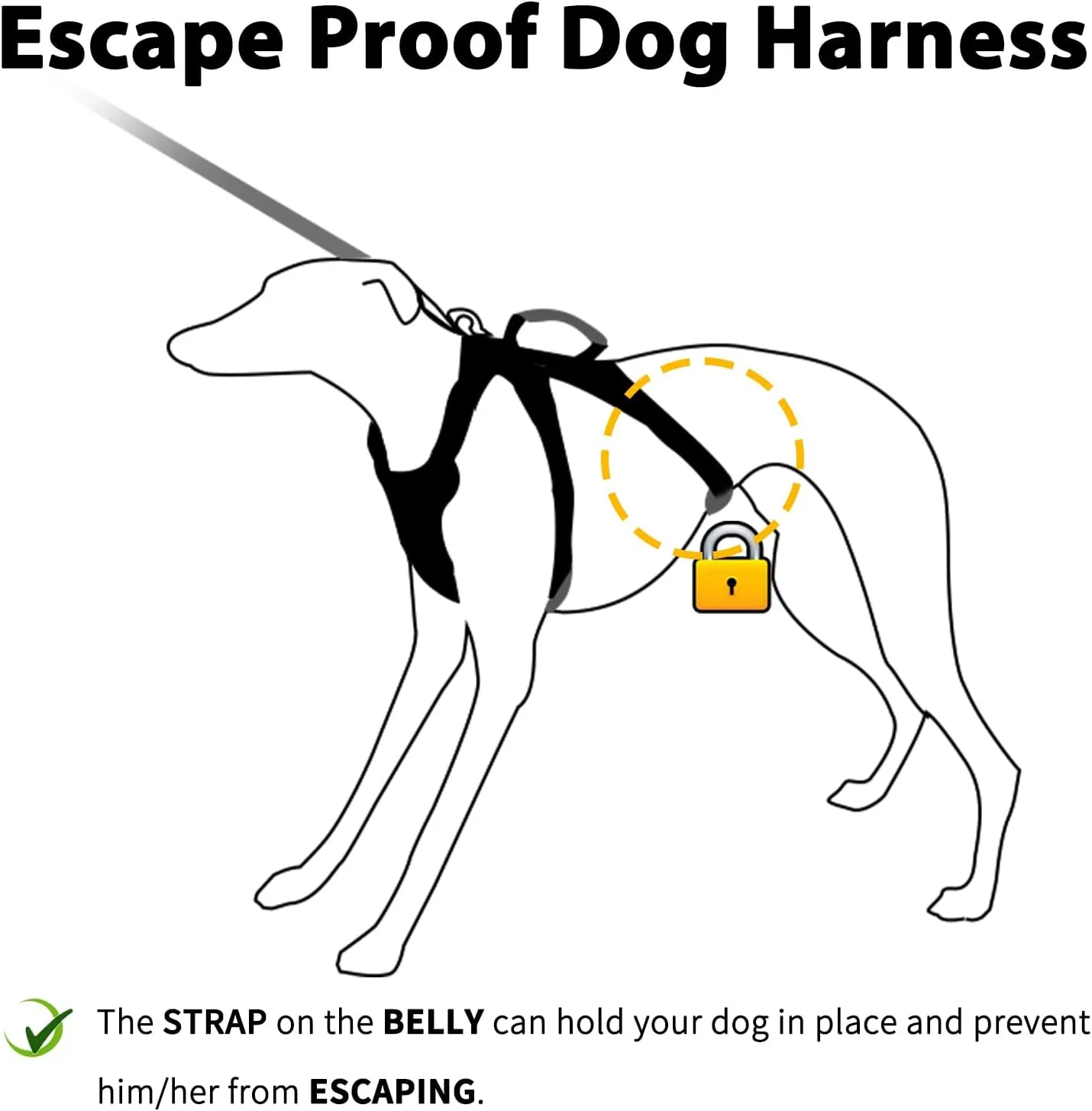 Escape Proof Harness, No Slip Dog Harness Escape Proof, Fully Reflective Harness with Handle, Breathable, Durable, Adjustable Vest for Medium Dogs Walking and Training Gear (Black, M)
