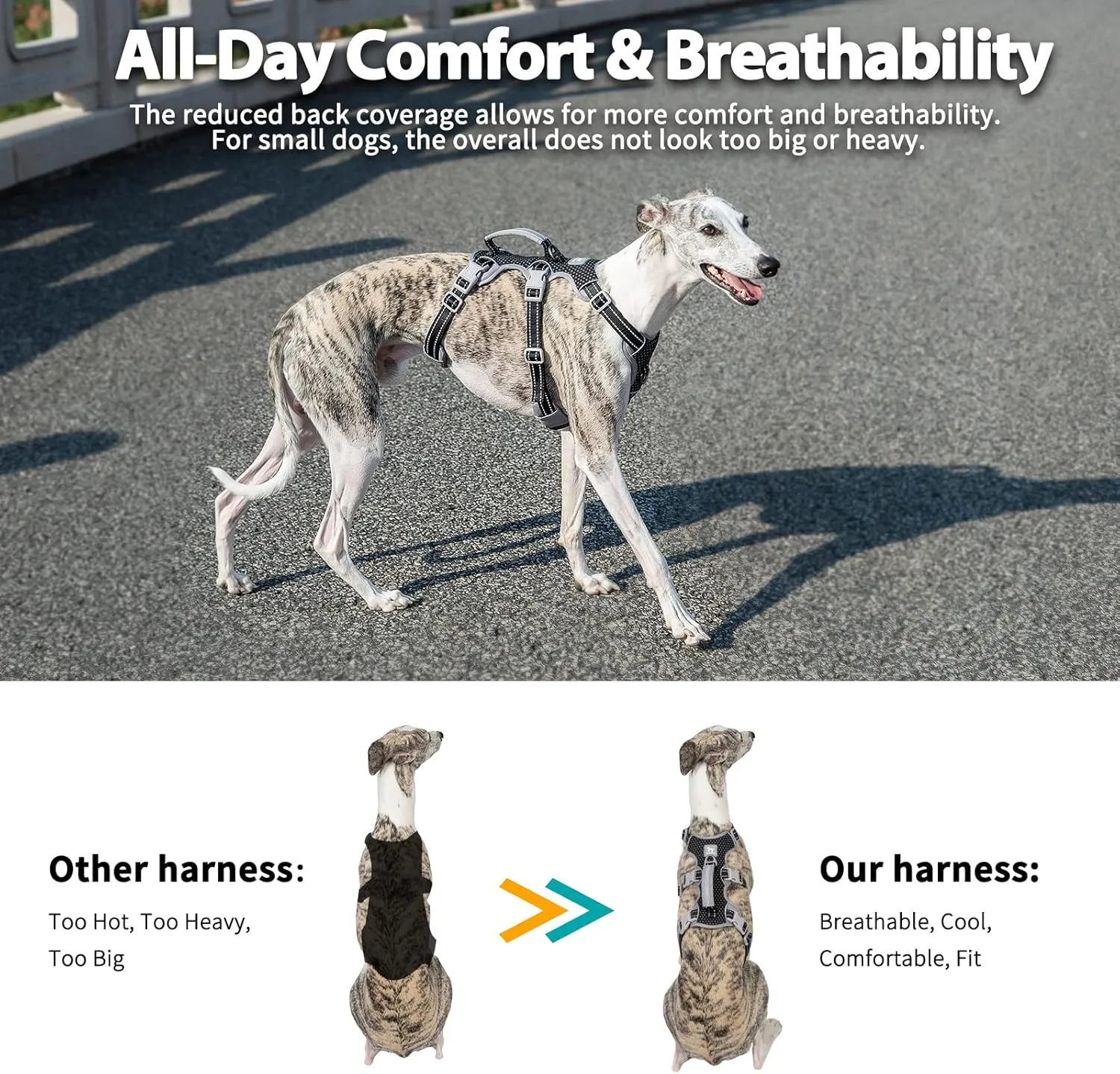 Escape Proof Harness, No Slip Dog Harness Escape Proof, Fully Reflective Harness with Handle, Breathable, Durable, Adjustable Vest for Medium Dogs Walking and Training Gear (Black, M)
