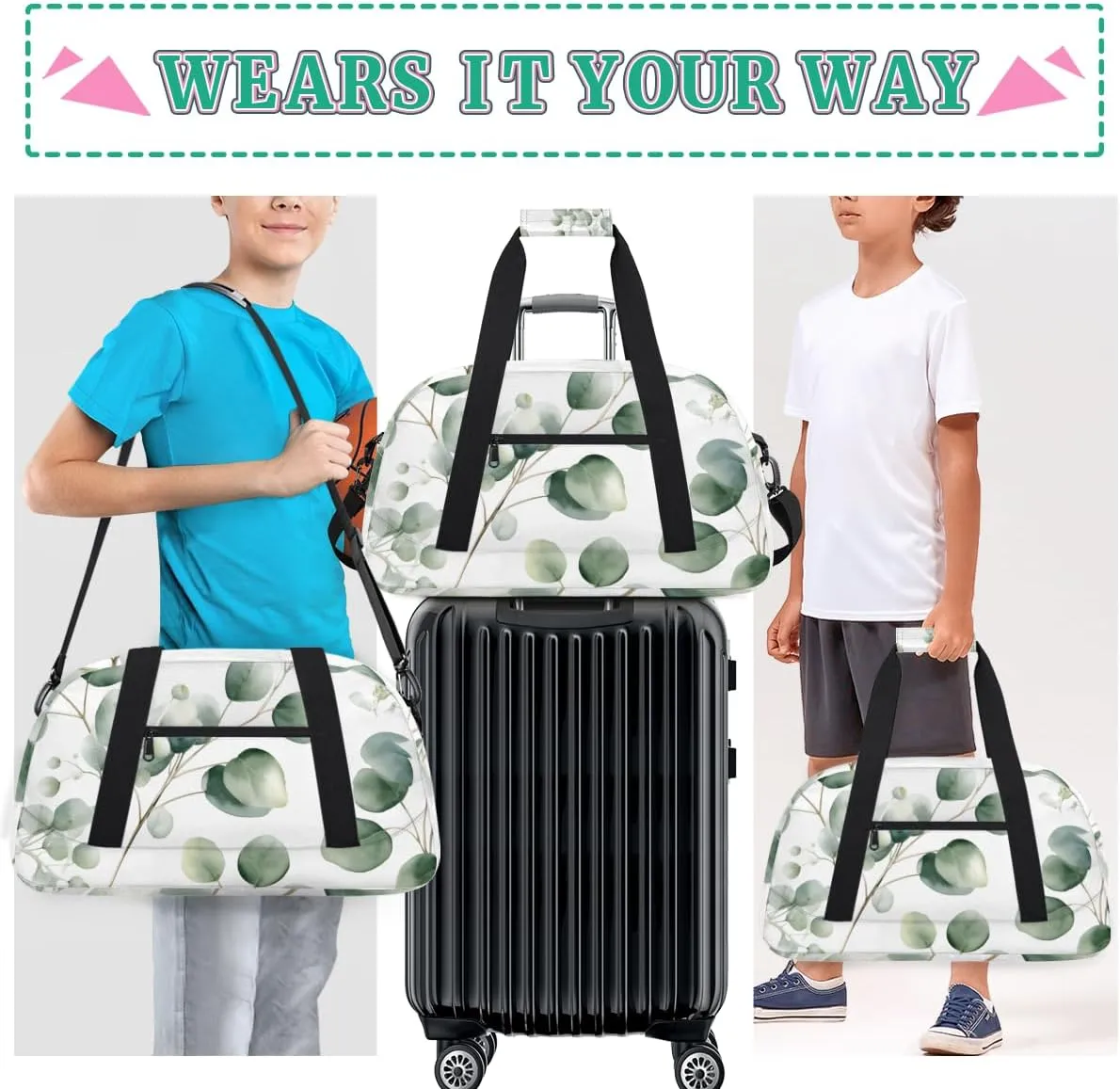 Eucalyptus Leaves Boys Girls Gym Bag Dance Perform Training Duffel Bags Weekender Carry-On Tote Luggage Bag Ideal for School Practice or Overnight Trips