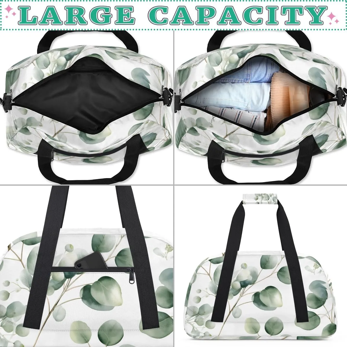 Eucalyptus Leaves Boys Girls Gym Bag Dance Perform Training Duffel Bags Weekender Carry-On Tote Luggage Bag Ideal for School Practice or Overnight Trips