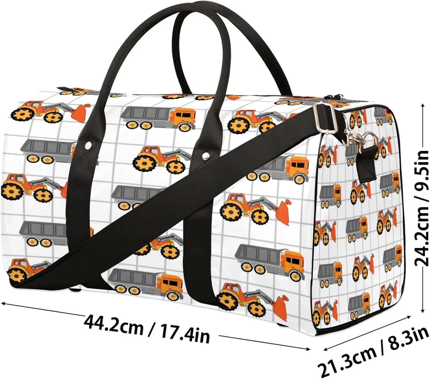 Excavator Tractor Machinery Trucks Travel Duffle Bag for Women Men, Carry On Overnight Bag, Weekend Travel Duffel Tote Bags for Trips Sport Hospital