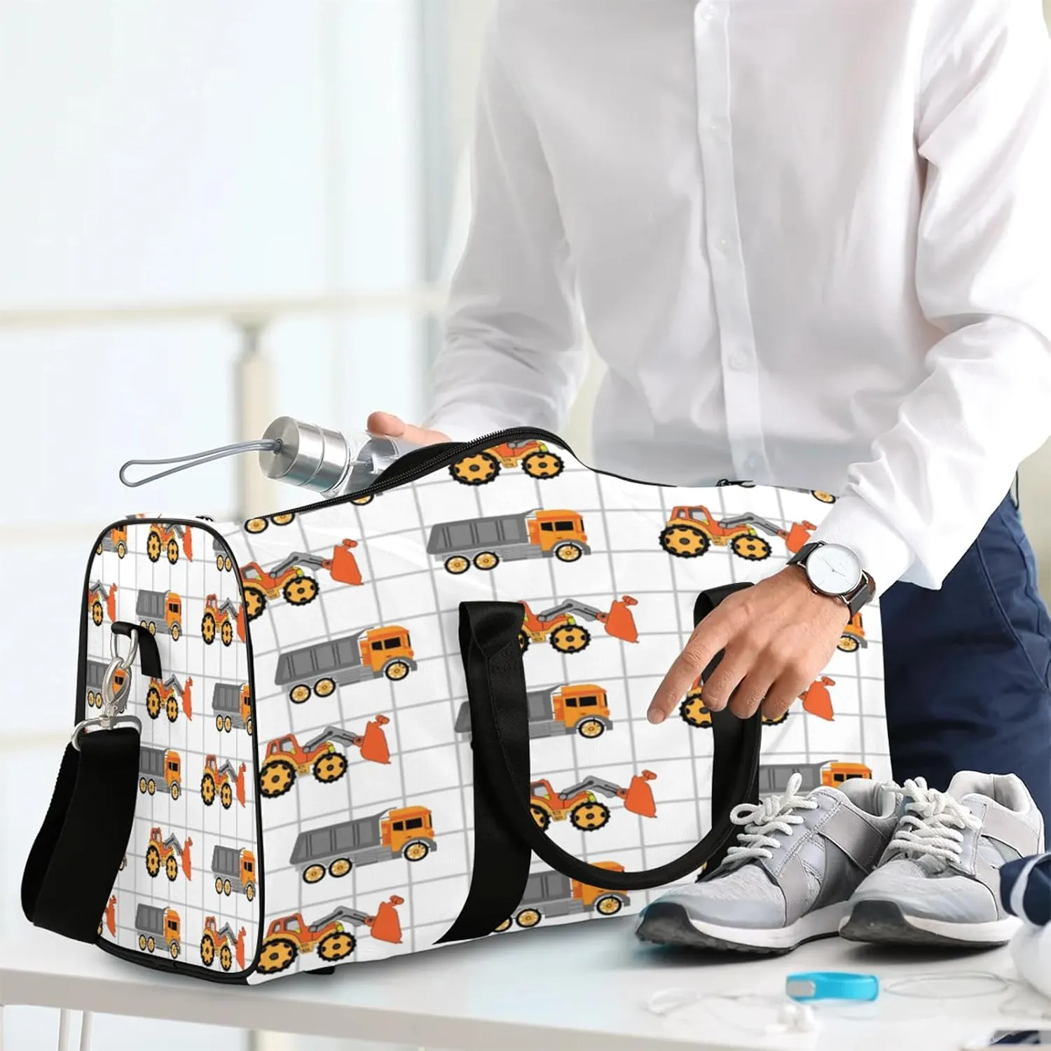 Excavator Tractor Machinery Trucks Travel Duffle Bag for Women Men, Carry On Overnight Bag, Weekend Travel Duffel Tote Bags for Trips Sport Hospital