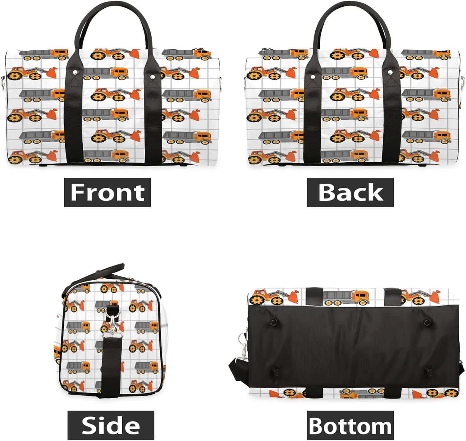 Excavator Tractor Machinery Trucks Travel Duffle Bag for Women Men, Carry On Overnight Bag, Weekend Travel Duffel Tote Bags for Trips Sport Hospital