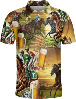 Exciting Summer Men's Polo Shirts - Horse Racing Short Sleeve Regular Fit Golf Shirts for Men Series 20