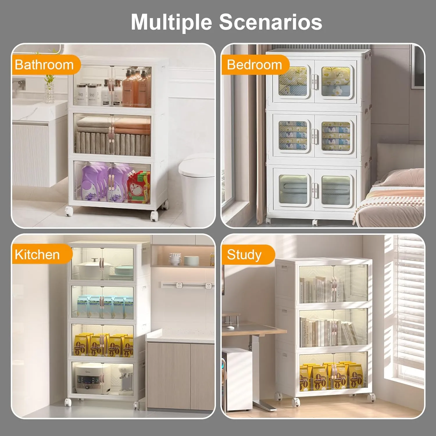 Extra Large Stackable Storage Bins with Lids and Wheels, 160QT/40GAL Stackable Storage drawers, 4Pack Collapsible Storage Bins with Lids, Closet Organizers and Storage Drawers for Home, Dorm