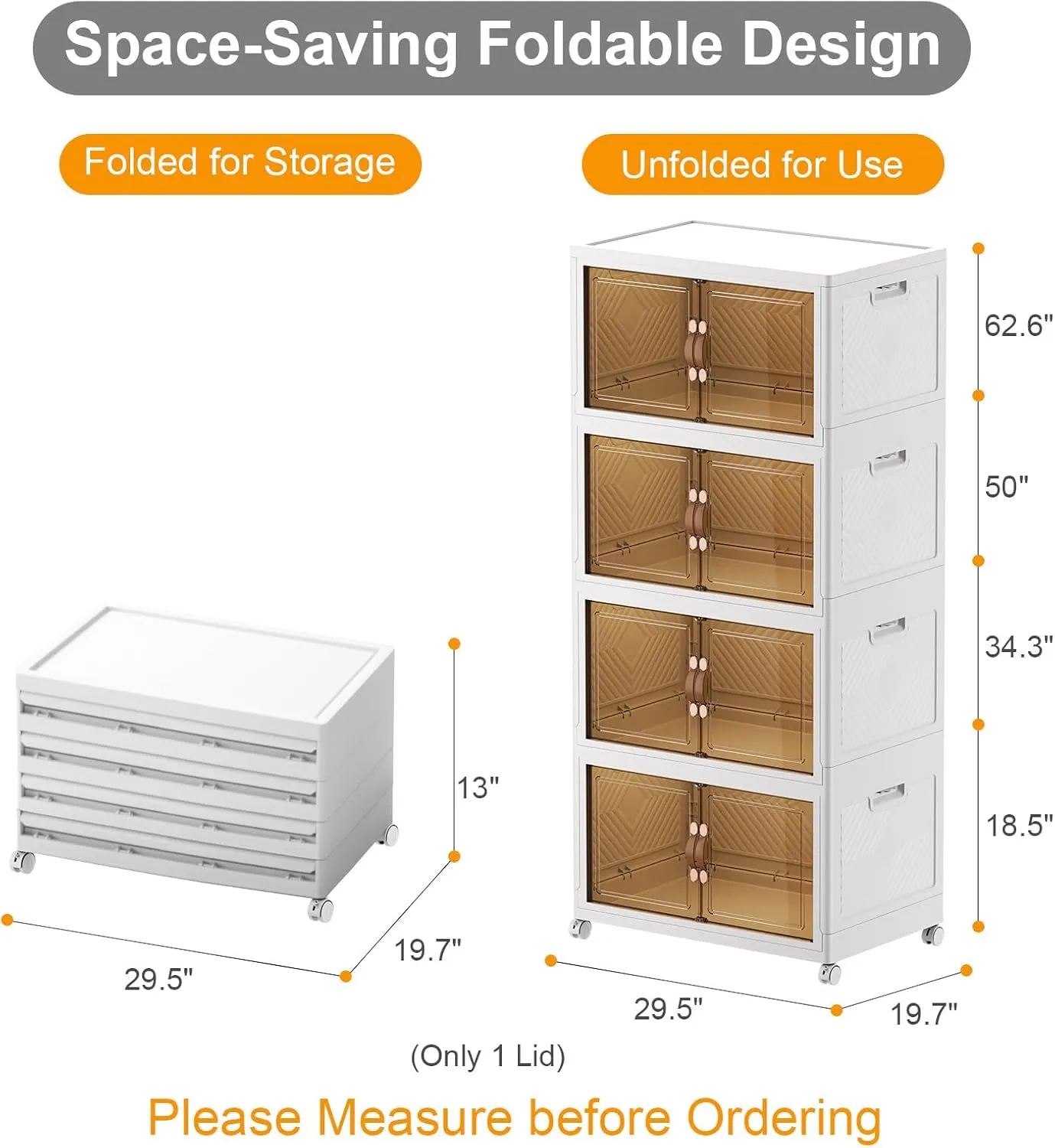 Extra Large Stackable Storage Bins with Lids and Wheels, 160QT/40GAL Stackable Storage drawers, 4Pack Collapsible Storage Bins with Lids, Closet Organizers and Storage Drawers for Home, Dorm