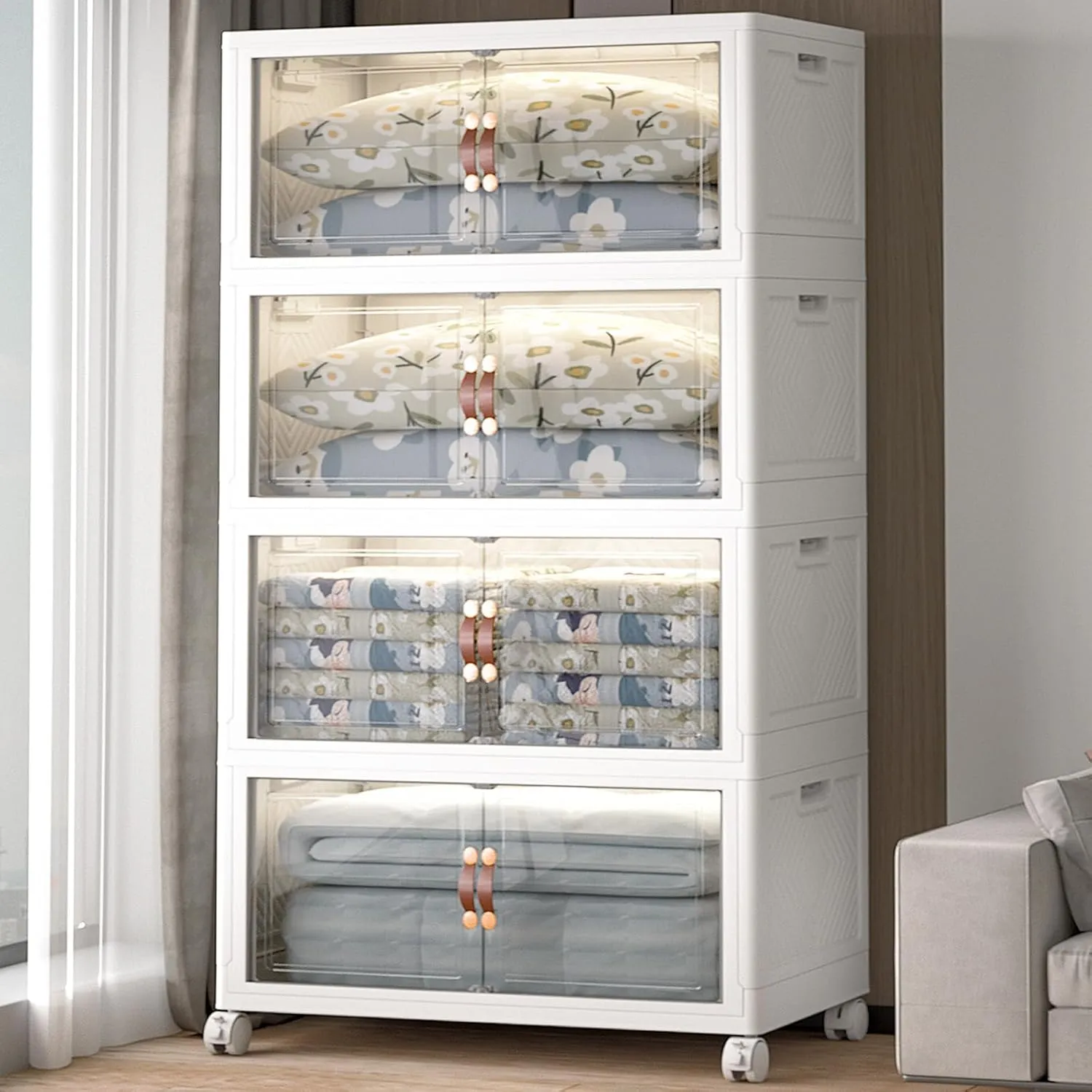 Extra Large Stackable Storage Bins with Lids and Wheels, 160QT/40GAL Stackable Storage drawers, 4Pack Collapsible Storage Bins with Lids, Closet Organizers and Storage Drawers for Home, Dorm