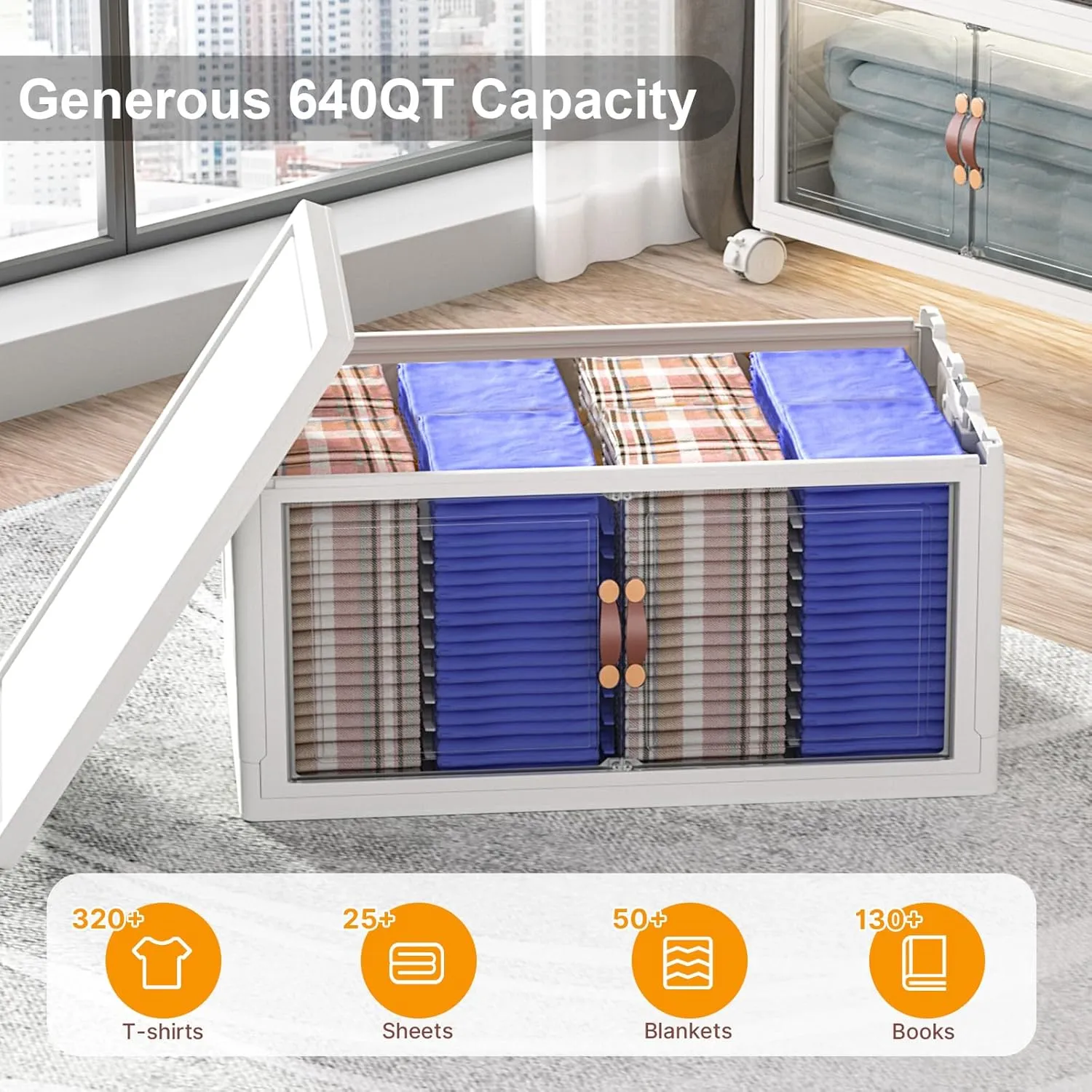 Extra Large Stackable Storage Bins with Lids and Wheels, 160QT/40GAL Stackable Storage drawers, 4Pack Collapsible Storage Bins with Lids, Closet Organizers and Storage Drawers for Home, Dorm