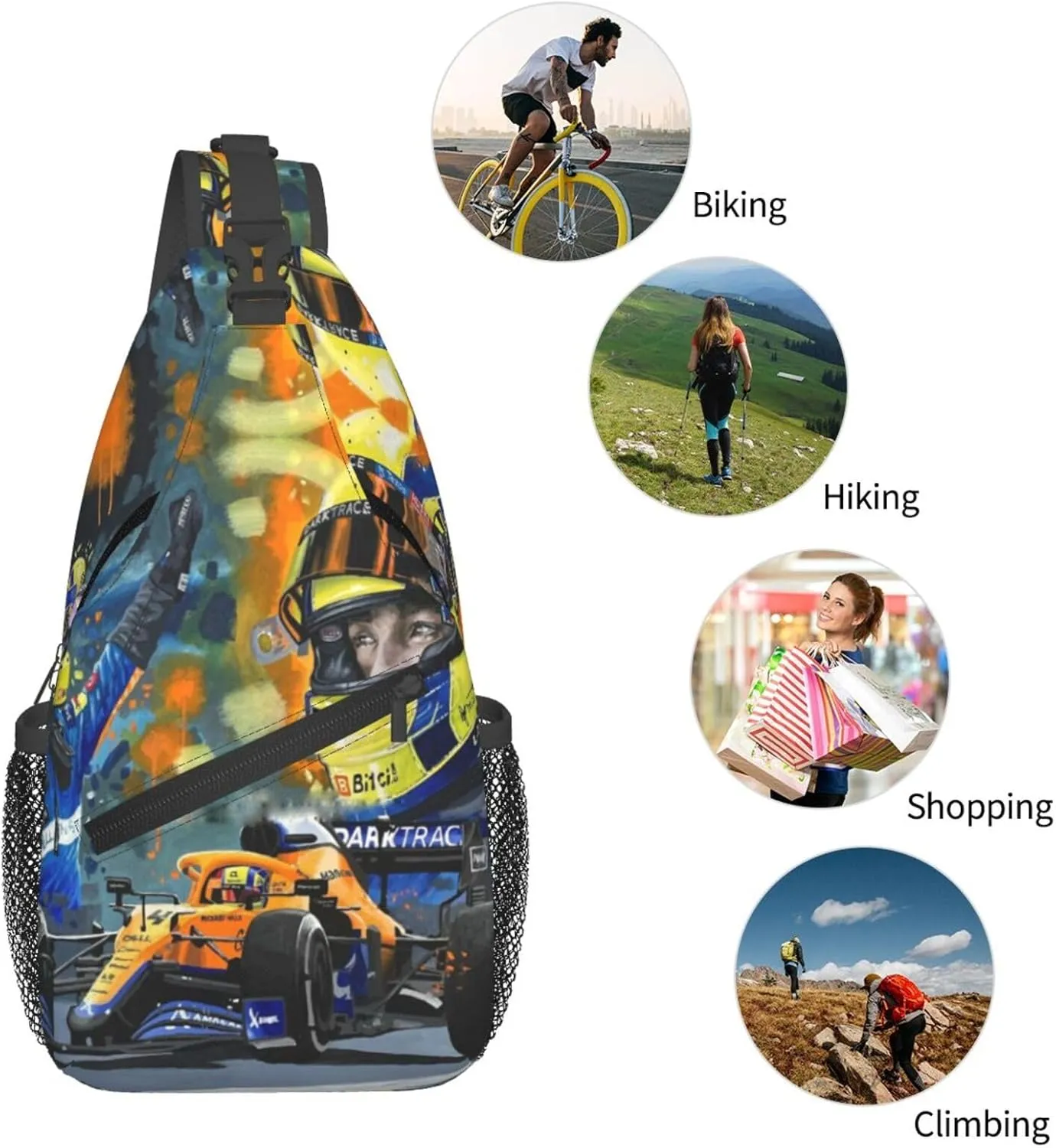 F1 Lando Norris Crossbody Sling Backpack Sling Bag Multipurpose Travel Hiking Chest Bag Daypack