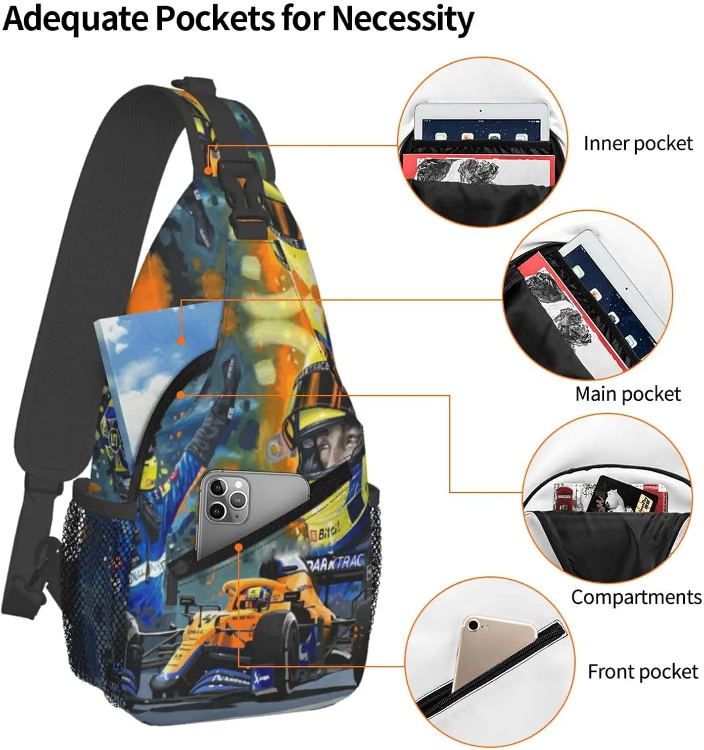 F1 Lando Norris Crossbody Sling Backpack Sling Bag Multipurpose Travel Hiking Chest Bag Daypack