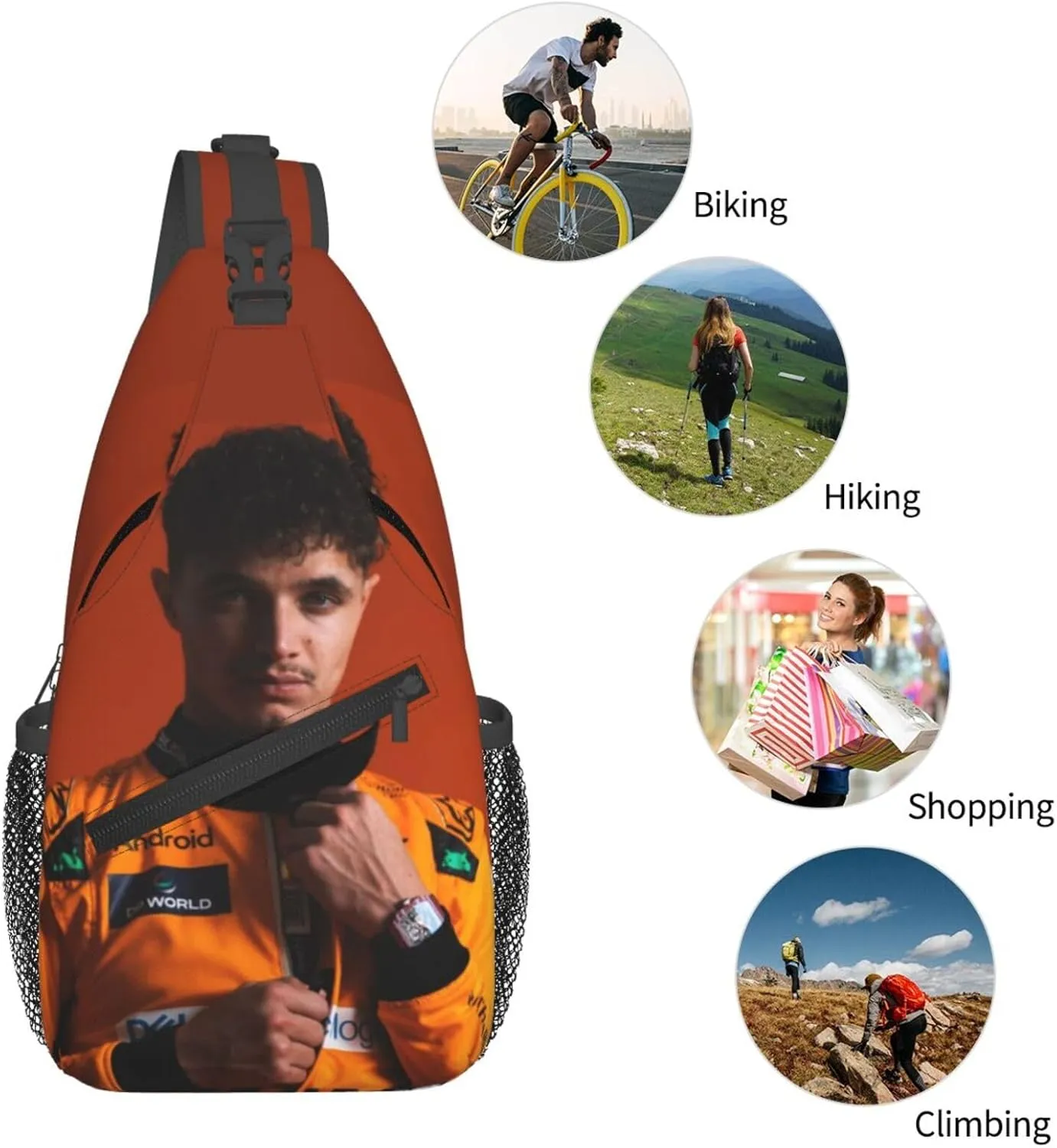 F1 Lando Norris Crossbody Sling Backpack Sling Bag Multipurpose Travel Hiking Chest Bag Daypack