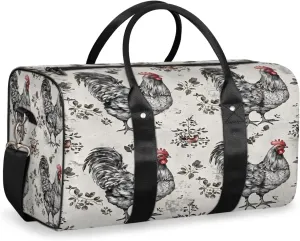 Farmhouse Chicken Hen Travel Duffle Bag, Sports Gym Bags for Women Men, Carry On Weekender Overnight Workout Airplane Trips Bag