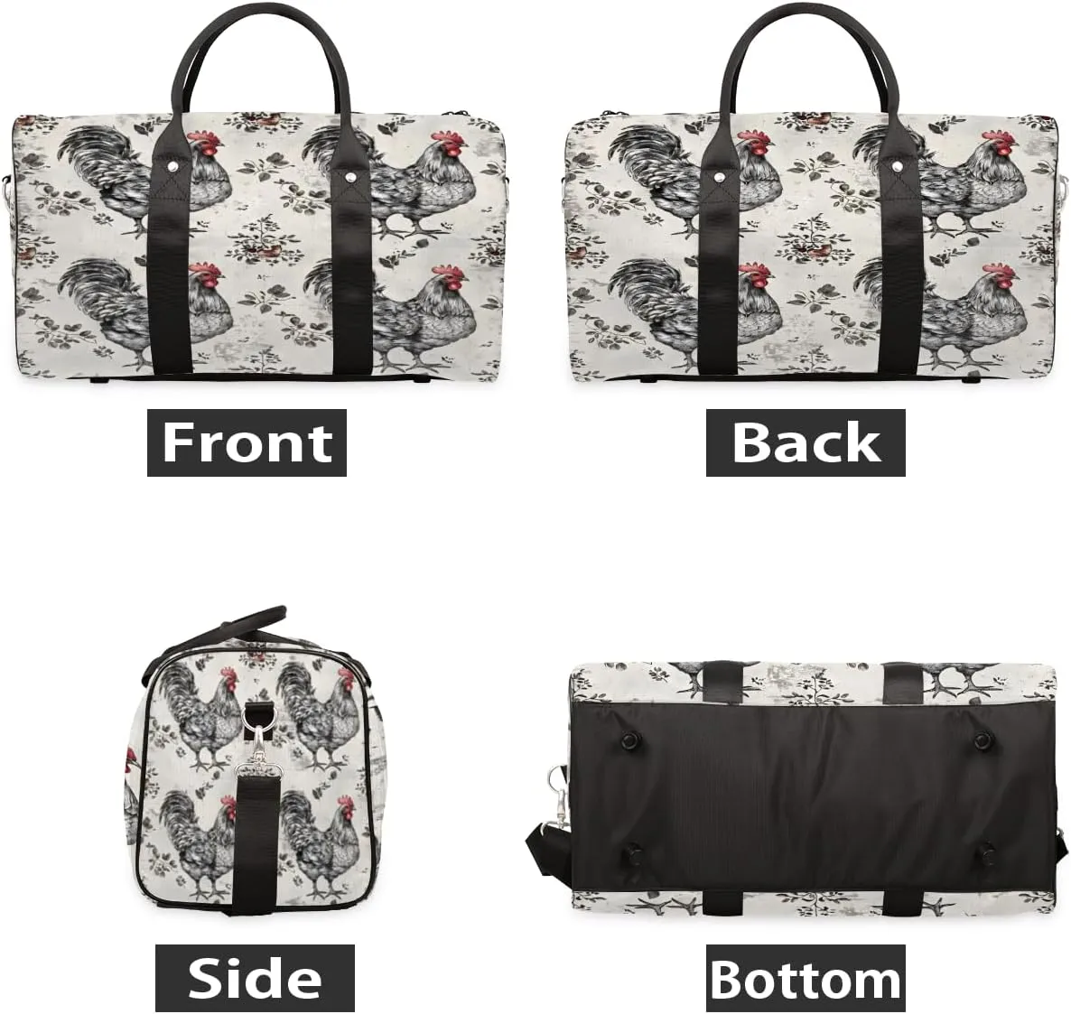 Farmhouse Chicken Hen Travel Duffle Bag, Sports Gym Bags for Women Men, Carry On Weekender Overnight Workout Airplane Trips Bag