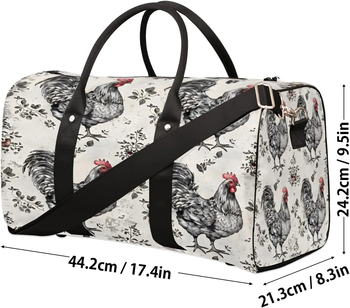 Farmhouse Chicken Hen Travel Duffle Bag, Sports Gym Bags for Women Men, Carry On Weekender Overnight Workout Airplane Trips Bag