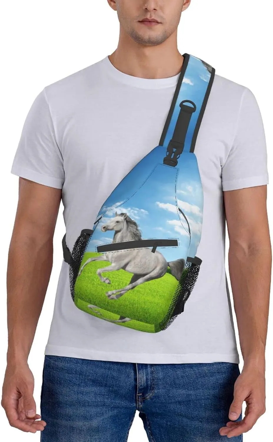 Fashion Horse Sling Bag Multipurpose Crossbody Backpack Adjustable Travel Hiking Casual Daypack For Men Women