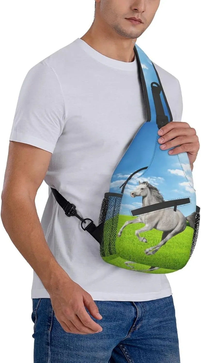 Fashion Horse Sling Bag Multipurpose Crossbody Backpack Adjustable Travel Hiking Casual Daypack For Men Women