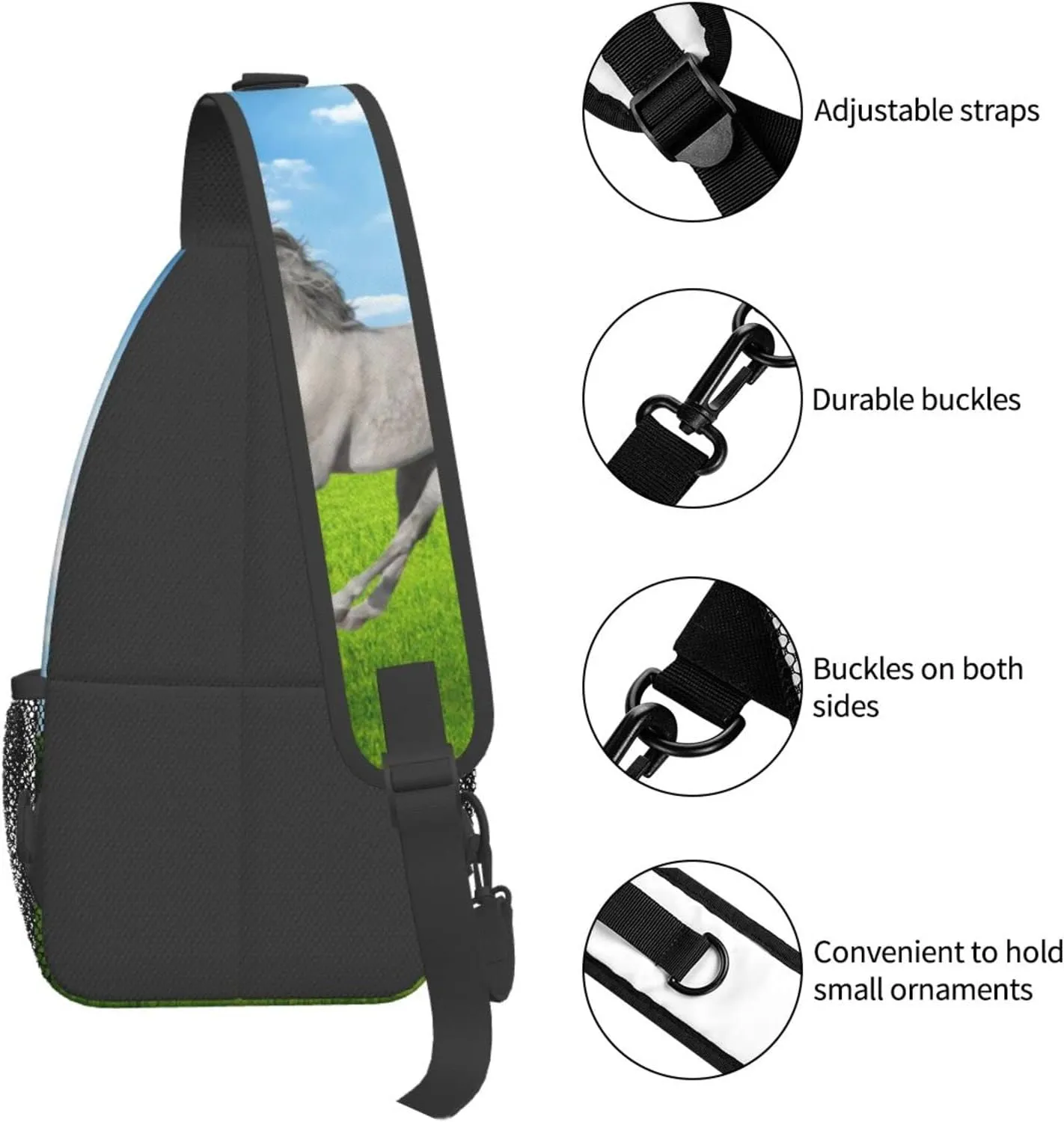 Fashion Horse Sling Bag Multipurpose Crossbody Backpack Adjustable Travel Hiking Casual Daypack For Men Women