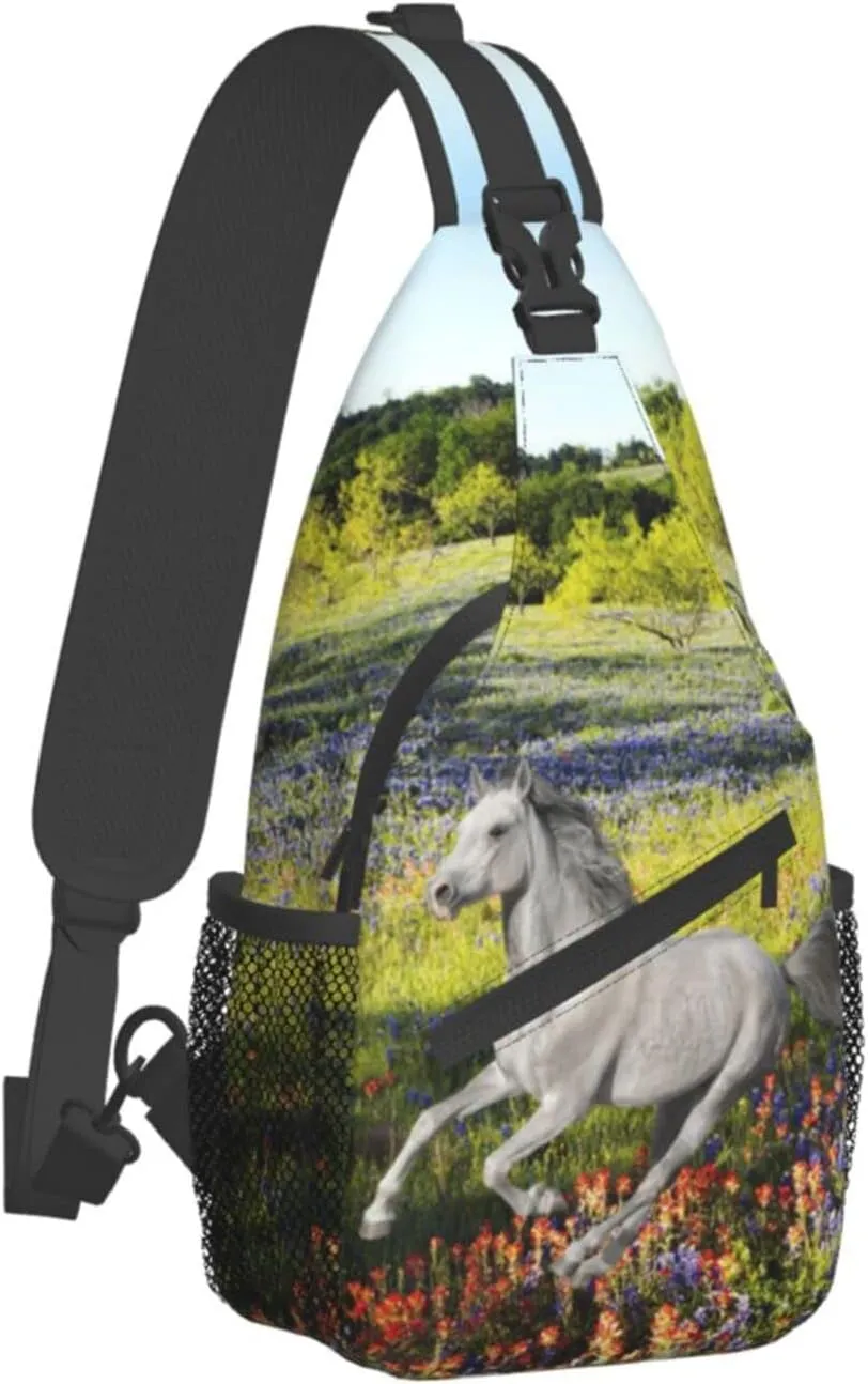 Fashion Horse Sling Bag Multipurpose Crossbody Backpack Adjustable Travel Hiking Casual Daypack For Men Women