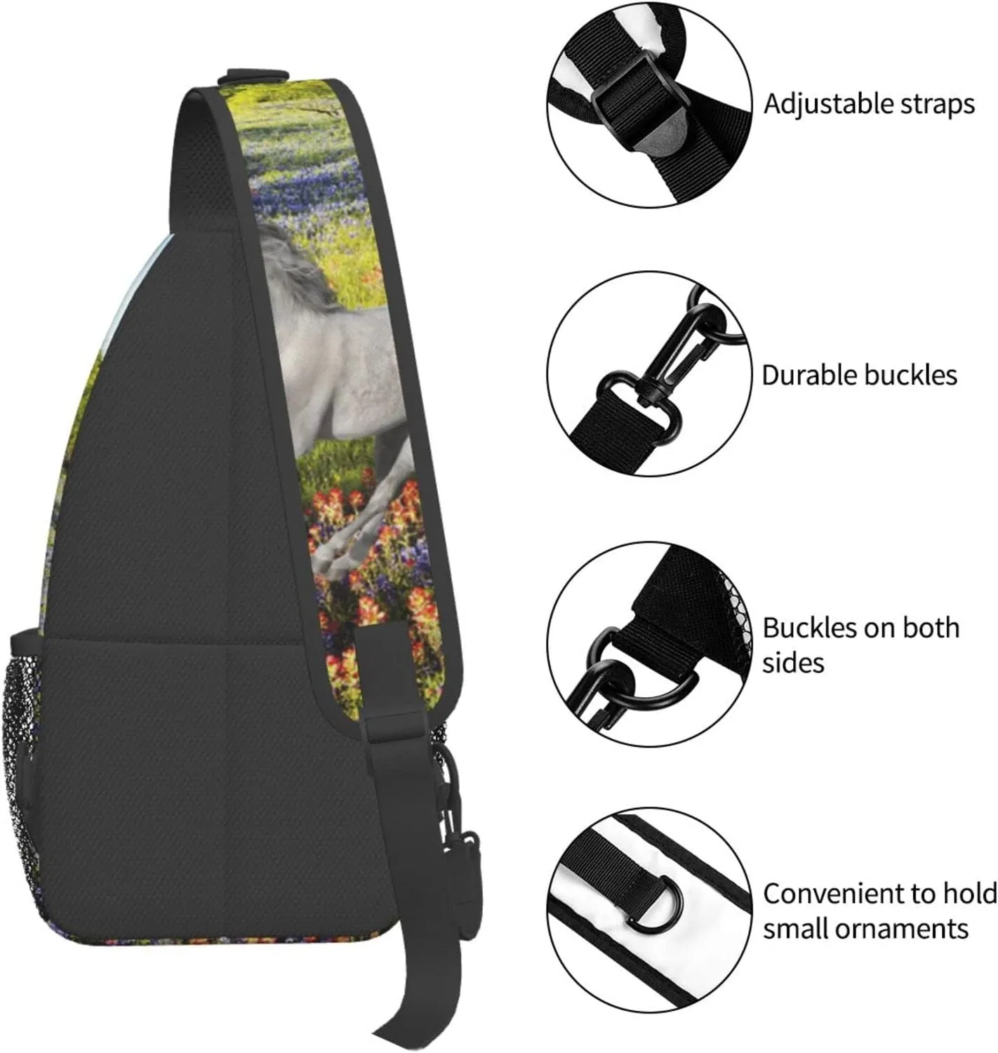 Fashion Horse Sling Bag Multipurpose Crossbody Backpack Adjustable Travel Hiking Casual Daypack For Men Women