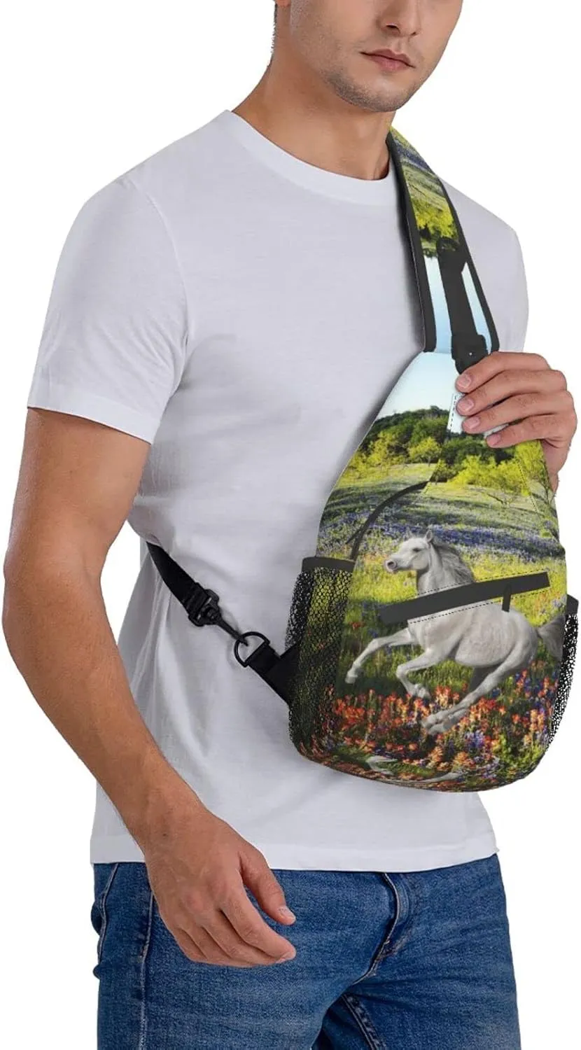 Fashion Horse Sling Bag Multipurpose Crossbody Backpack Adjustable Travel Hiking Casual Daypack For Men Women
