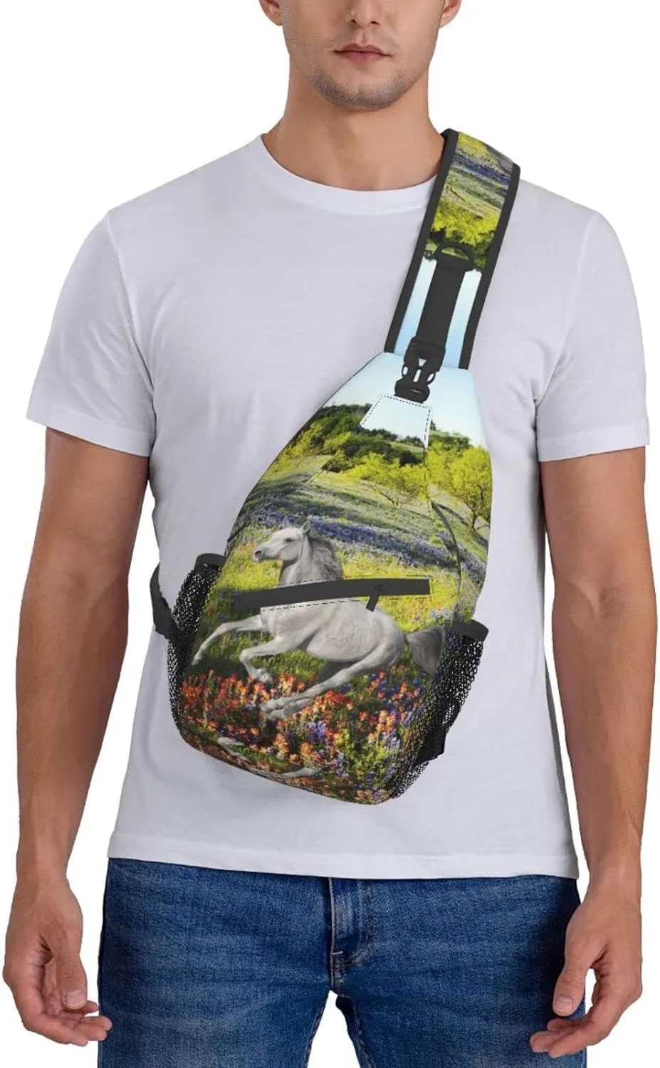 Fashion Horse Sling Bag Multipurpose Crossbody Backpack Adjustable Travel Hiking Casual Daypack For Men Women