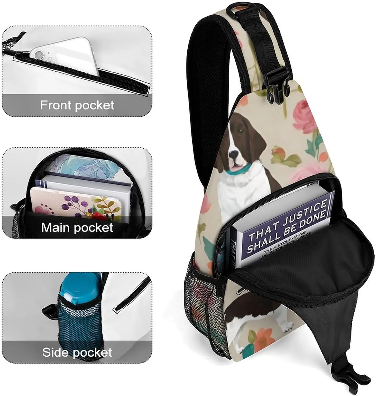 Fashion Sling Bag, English Springer Spaniel Dog Art Chest Pack Crossbody Bags, Tool Backpack, Gym Bags Sack Daypack Outdoor Backpack for Man Women Lady
