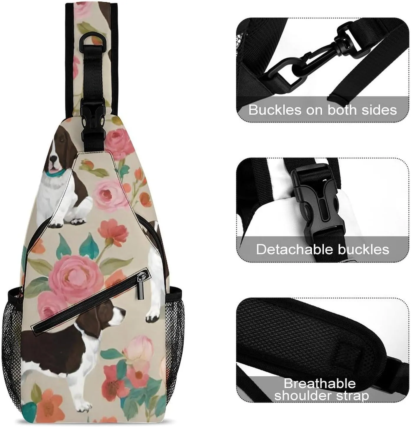 Fashion Sling Bag, English Springer Spaniel Dog Art Chest Pack Crossbody Bags, Tool Backpack, Gym Bags Sack Daypack Outdoor Backpack for Man Women Lady