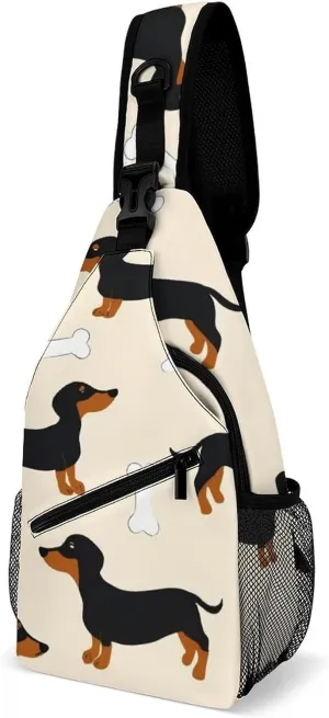 Fashion Wiener Dog Doxie Dachshund Weiner Dog Pet Dogs Adjustable Chest Bag, Durable Large Capacity with Pockets and Buckles Sling Bag Shoulder Bags Crossbody Backpack for Women Men