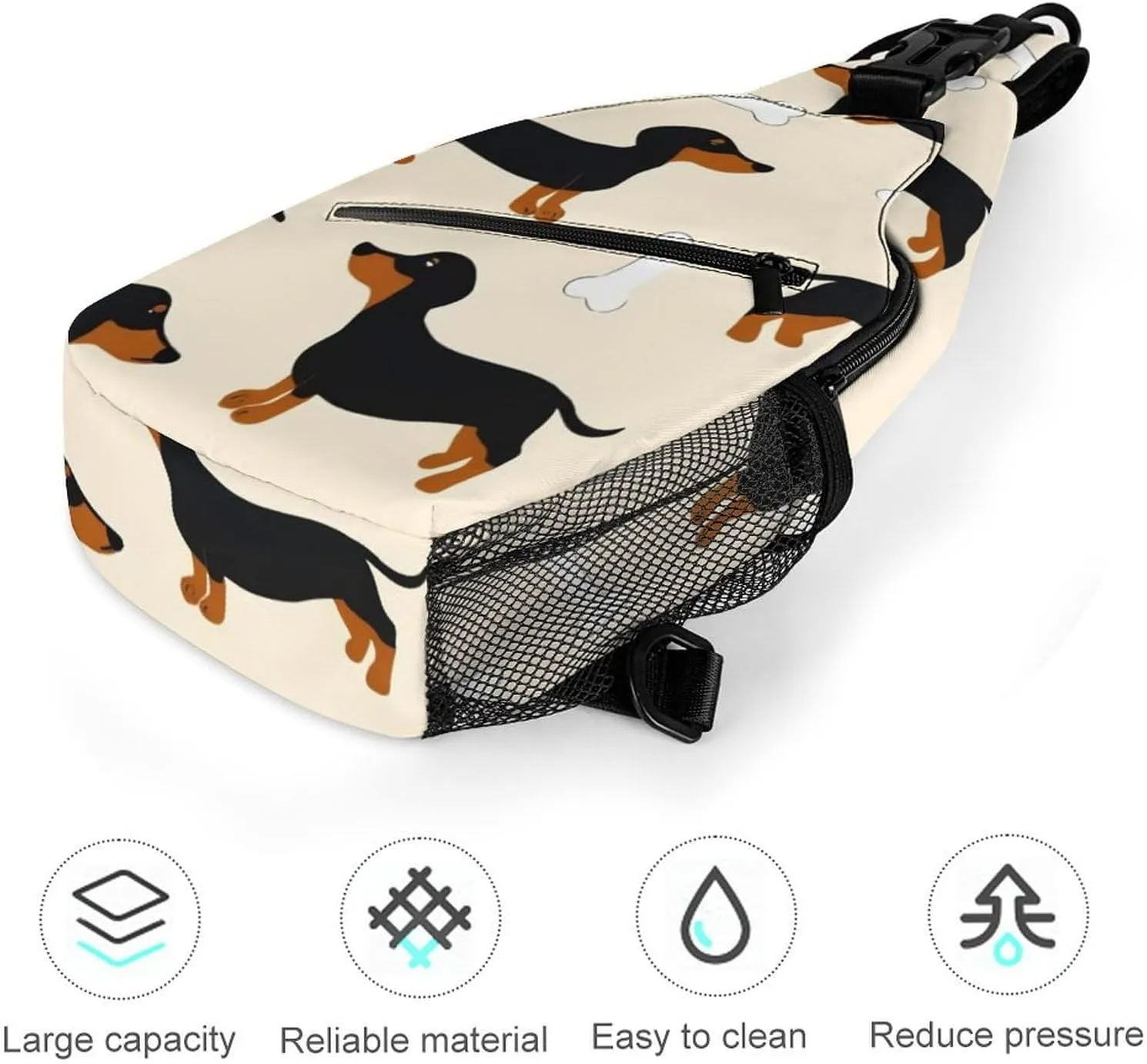 Fashion Wiener Dog Doxie Dachshund Weiner Dog Pet Dogs Adjustable Chest Bag, Durable Large Capacity with Pockets and Buckles Sling Bag Shoulder Bags Crossbody Backpack for Women Men