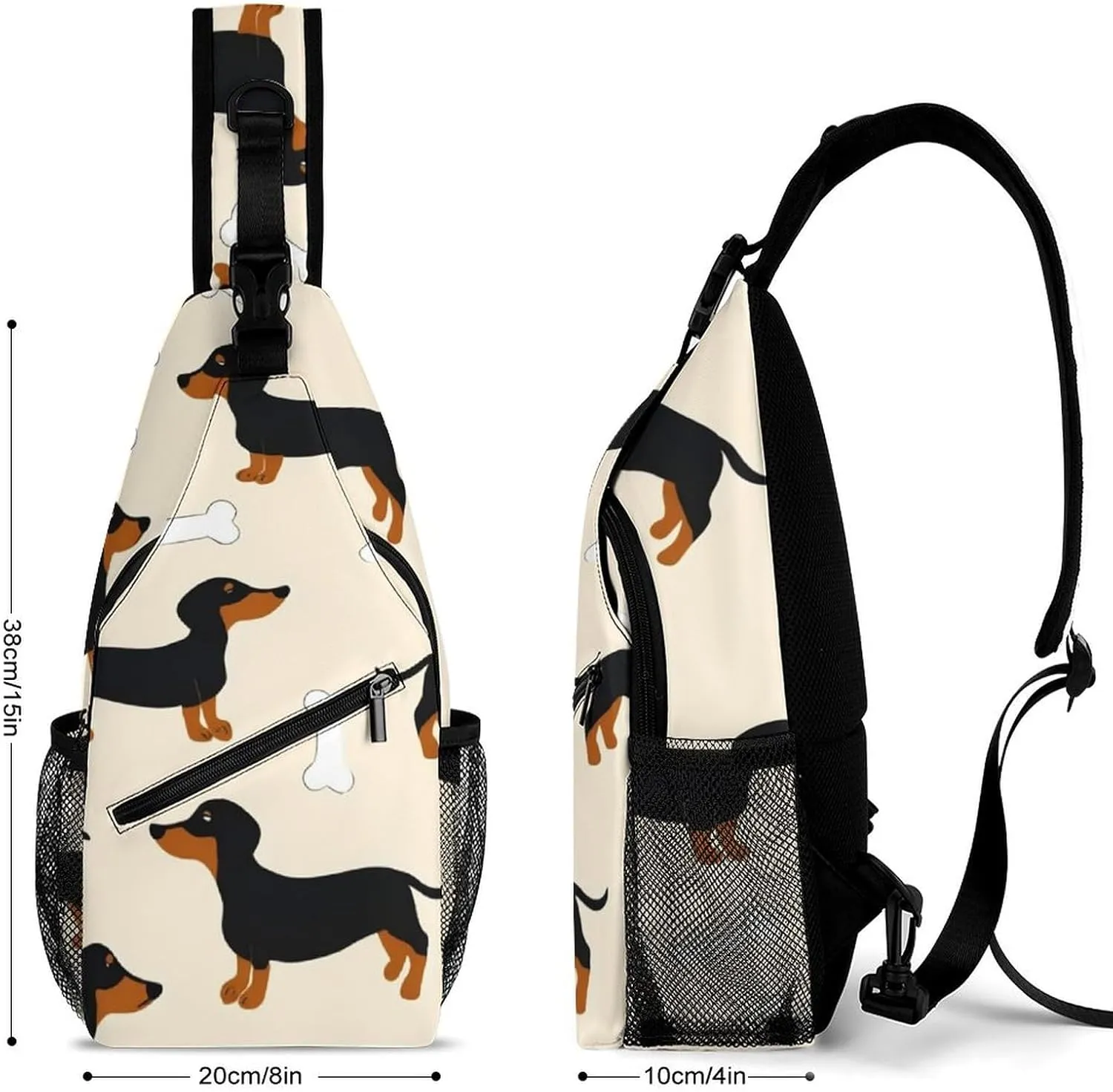 Fashion Wiener Dog Doxie Dachshund Weiner Dog Pet Dogs Adjustable Chest Bag, Durable Large Capacity with Pockets and Buckles Sling Bag Shoulder Bags Crossbody Backpack for Women Men