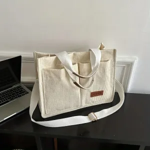 Fashion Women's Corduroy Tote Messenger Shoulder Handbag Large Capacity Bag
