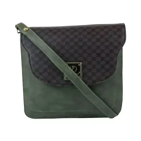 Fashionably Hands-Free: Trendy Women's Sling Bag with Crossbody Strap (Green/Brown)