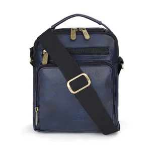 Faux Leather Messenger Bag - Adjustable Shoulder Strap | 2.6L | Blue