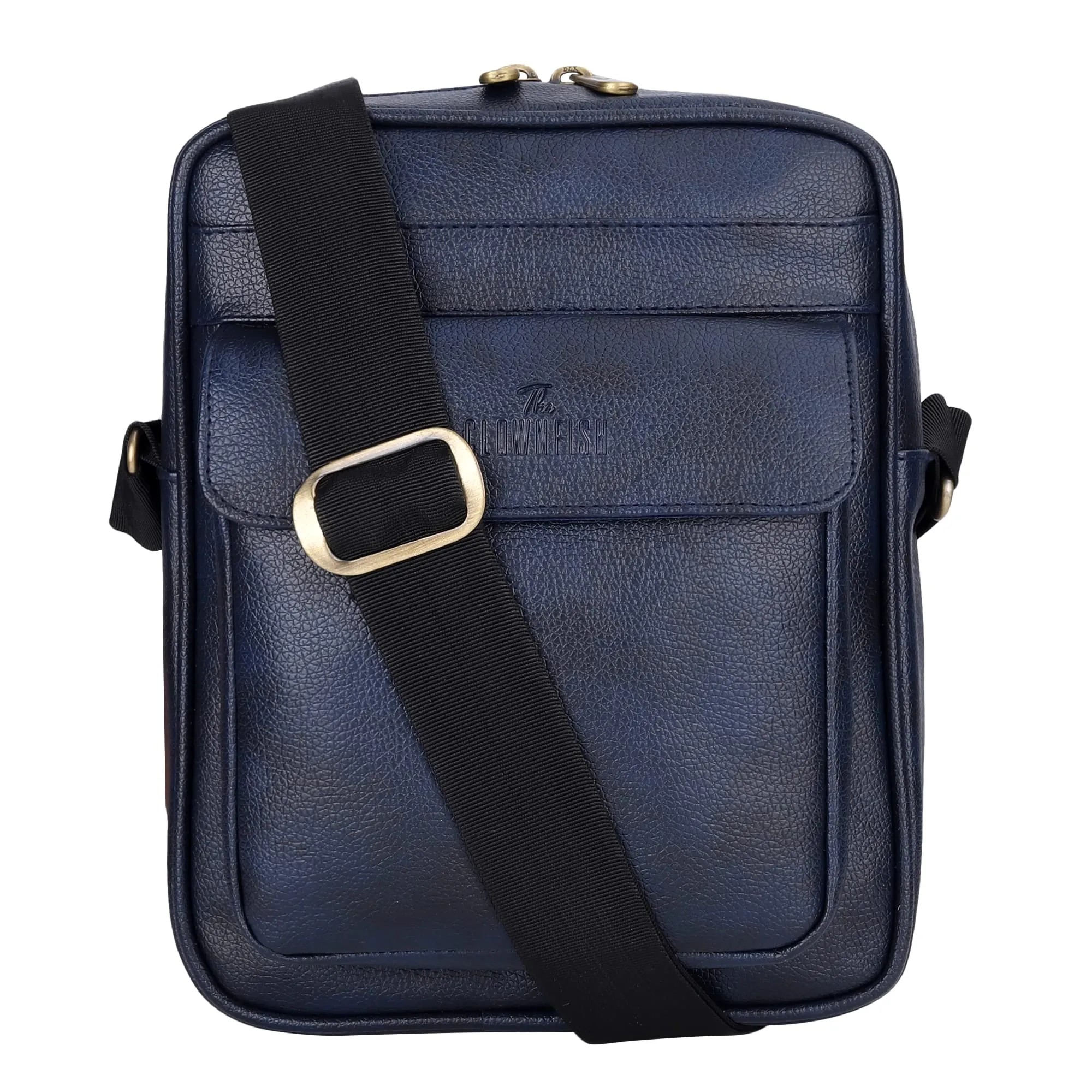 Faux Leather Messenger Bag - Adjustable Strap, Multiple Pockets | 3.6L | Blue